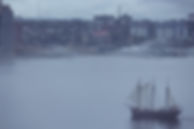 Aerial photograph of Bluenose 2 schooner in Halifax Harbour.